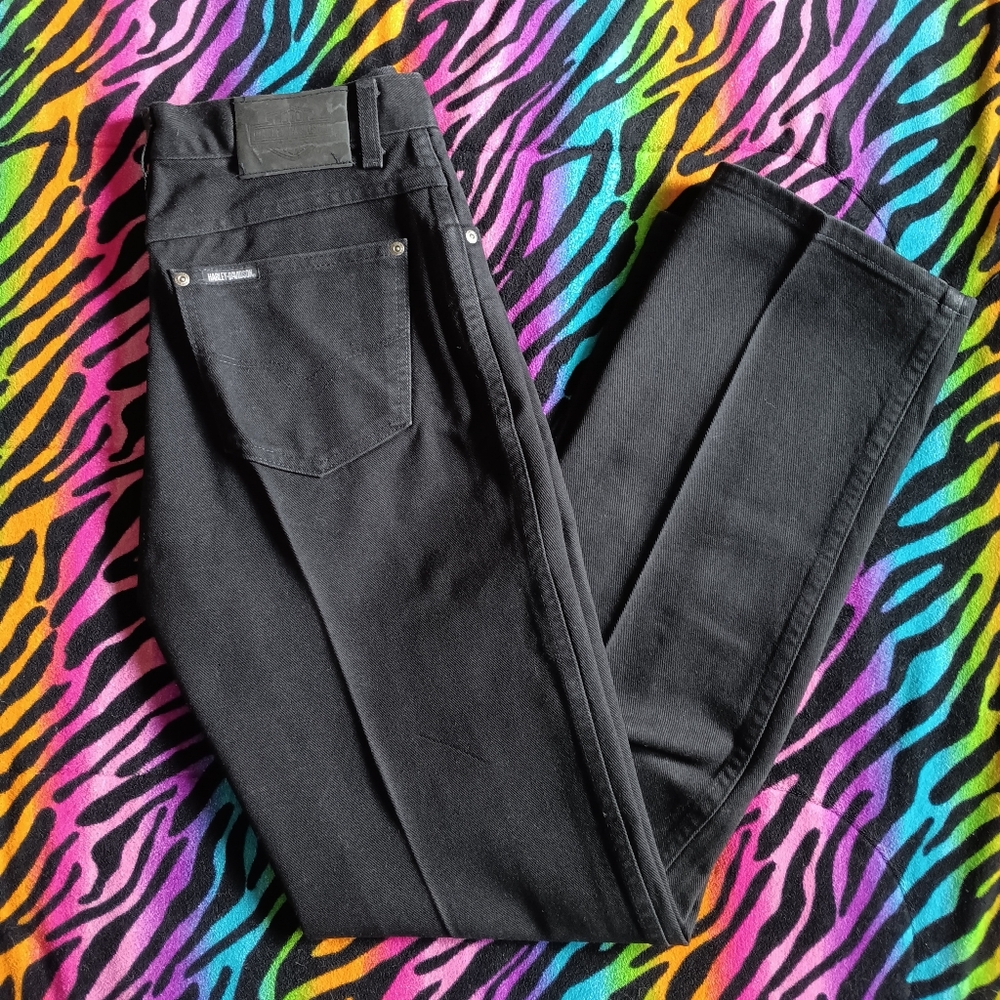 🖤🧡 Vintage Y2K Harley Davidson Black Boot Cut Jeans Straight Womens 10 Long